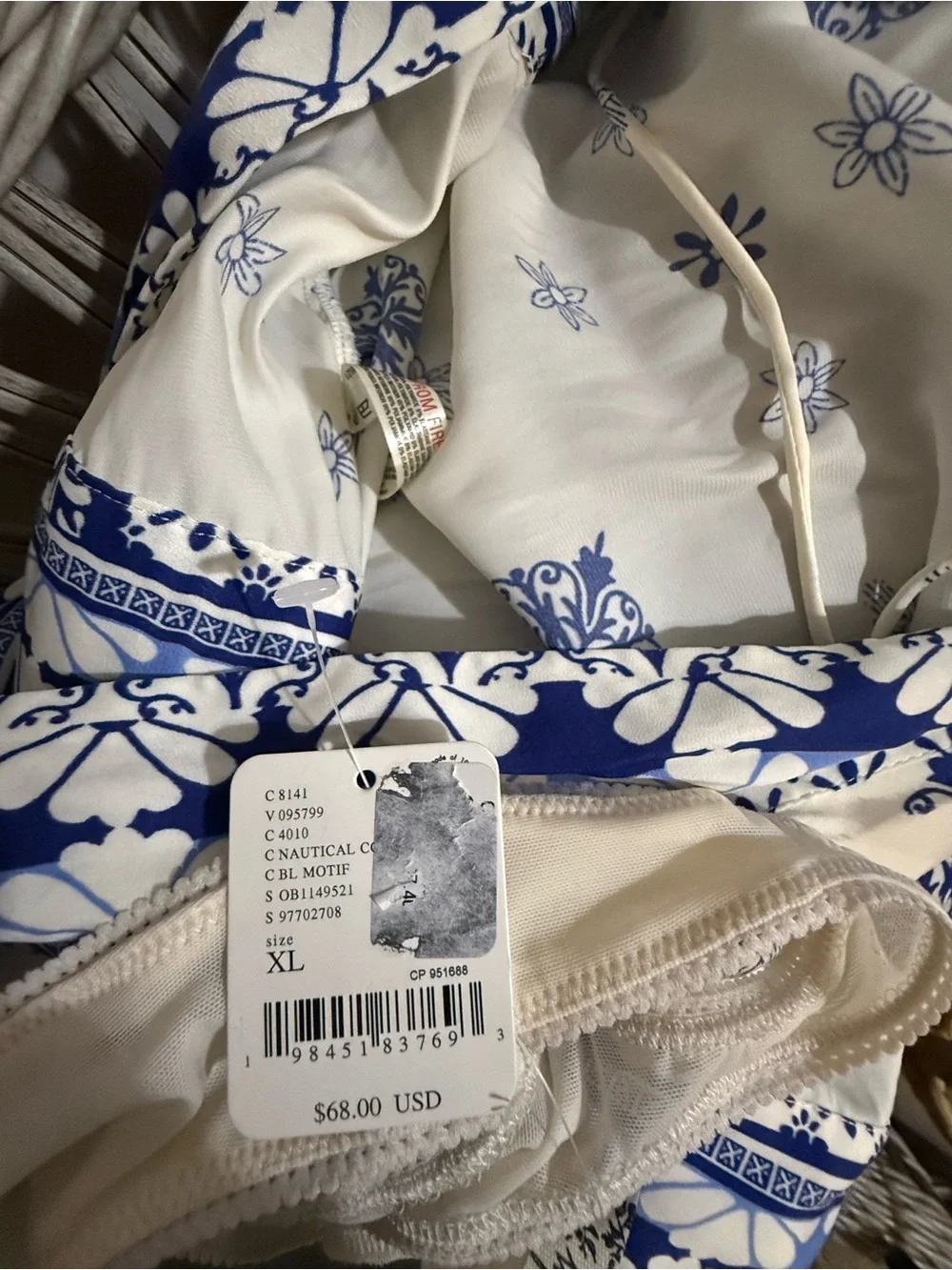NWT Free People Intimately Blue & White Halter Print Women's Bodysuit